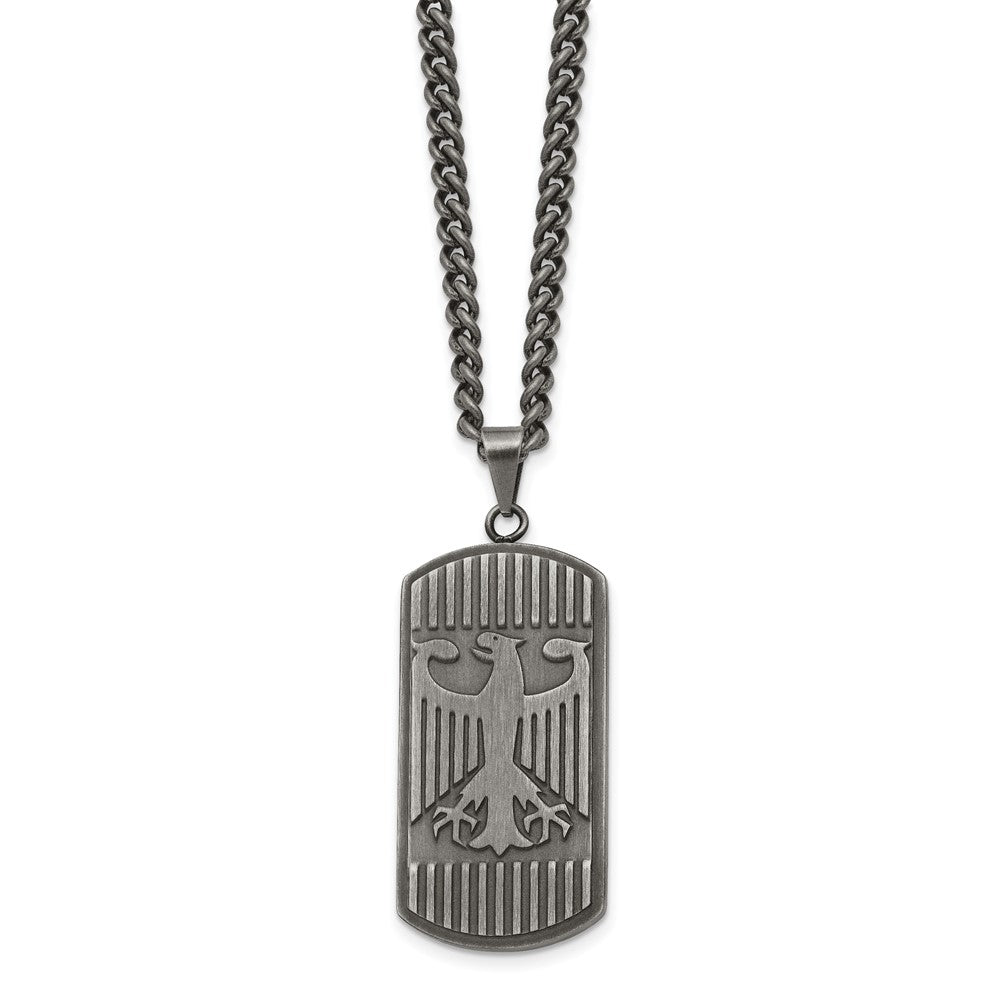 Stainless Steel Chisel Antiqued And Brushed Phoenix Dog Tag On A 22 Inch Curb Chain Necklace