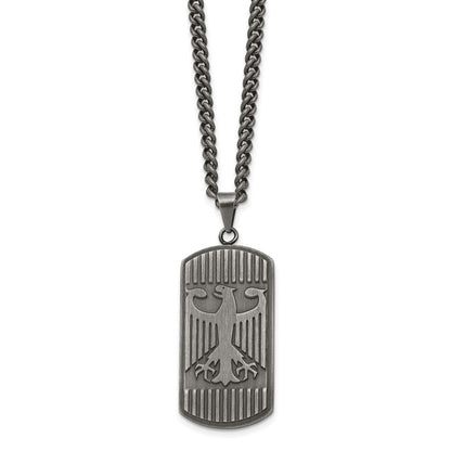 Stainless Steel Chisel Antiqued And Brushed Phoenix Dog Tag On A 22 Inch Curb Chain Necklace