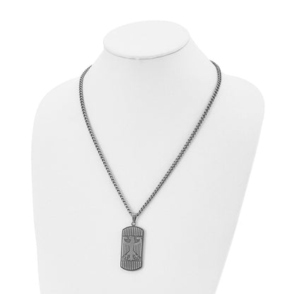 Stainless Steel Chisel Antiqued And Brushed Phoenix Dog Tag On A 22 Inch Curb Chain Necklace