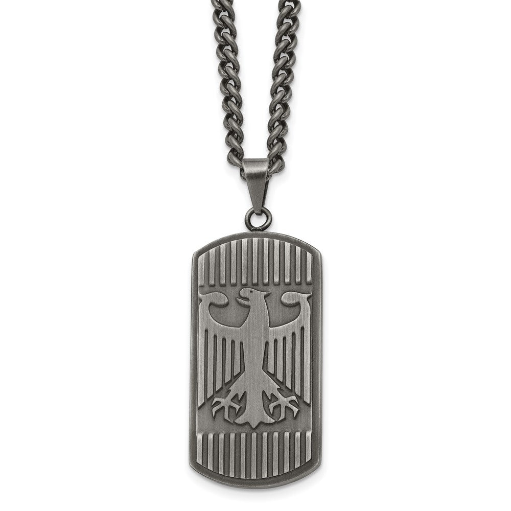Stainless Steel Chisel Antiqued And Brushed Phoenix Dog Tag On A 22 Inch Curb Chain Necklace