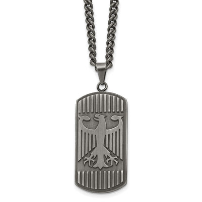 Stainless Steel Chisel Antiqued And Brushed Phoenix Dog Tag On A 22 Inch Curb Chain Necklace