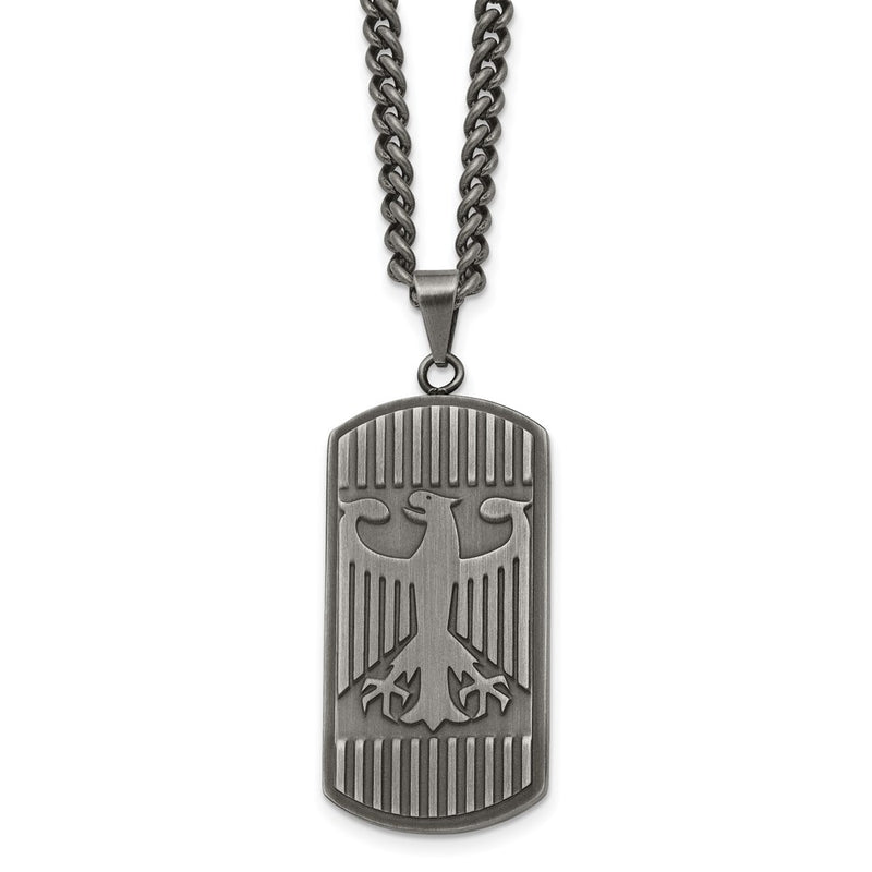 Stainless Steel Chisel Antiqued And Brushed Phoenix Dog Tag On A 22 Inch Curb Chain Necklace