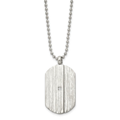 Stainless Steel 20In Brushed & Polished W/Cz Dog Tag Necklace