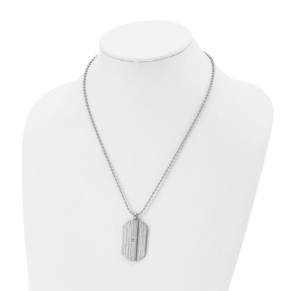 Stainless Steel 20In Brushed & Polished W/Cz Dog Tag Necklace
