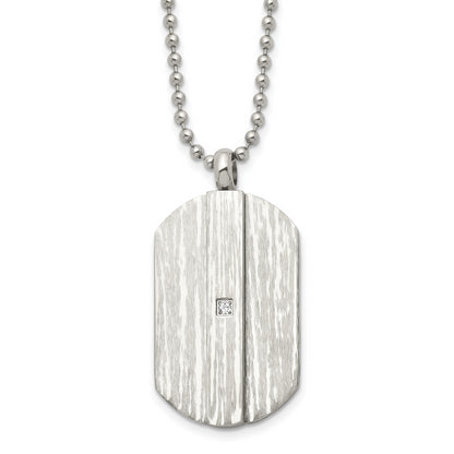 Stainless Steel 20In Brushed & Polished W/Cz Dog Tag Necklace
