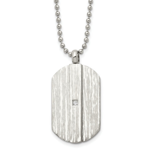 Stainless Steel 20In Brushed & Polished W/Cz Dog Tag Necklace