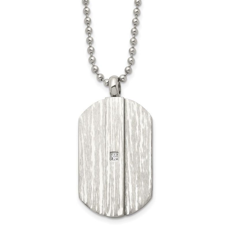 Stainless Steel 20In Brushed & Polished W/Cz Dog Tag Necklace