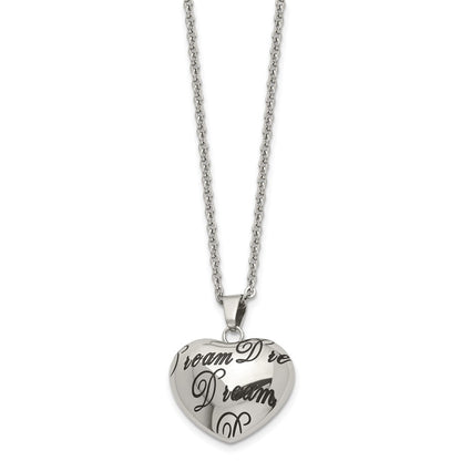 Stainless Steel Polished Enameled Dream Hollow Heart 18In Necklace