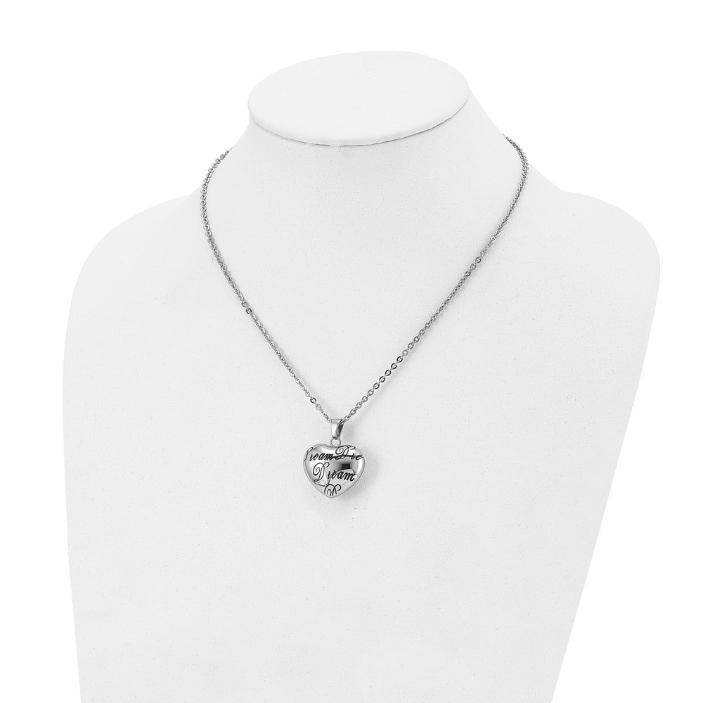 Stainless Steel Polished Enameled Dream Hollow Heart 18In Necklace