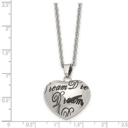 Stainless Steel Polished Enameled Dream Hollow Heart 18In Necklace
