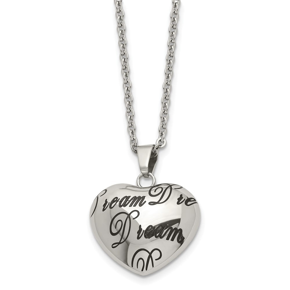Stainless Steel Polished Enameled Dream Hollow Heart 18In Necklace