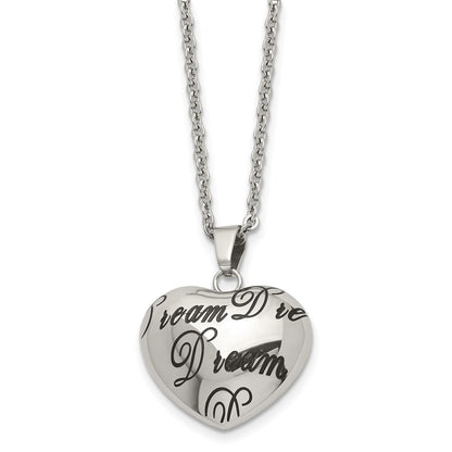 Stainless Steel Polished Enameled Dream Hollow Heart 18In Necklace