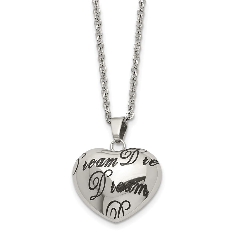 Stainless Steel Polished Enameled Dream Hollow Heart 18In Necklace