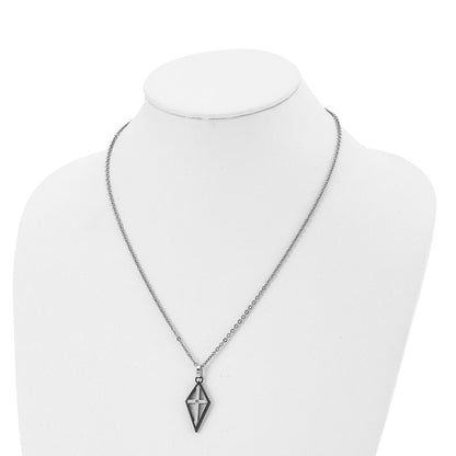 Stainless Steel Polished Black Ip-Plated W/Cz Cross 20In Necklace