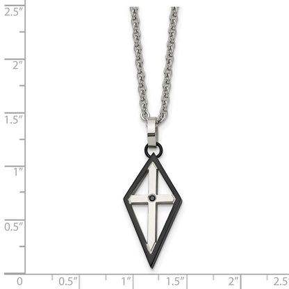 Stainless Steel Polished Black Ip-Plated W/Cz Cross 20In Necklace