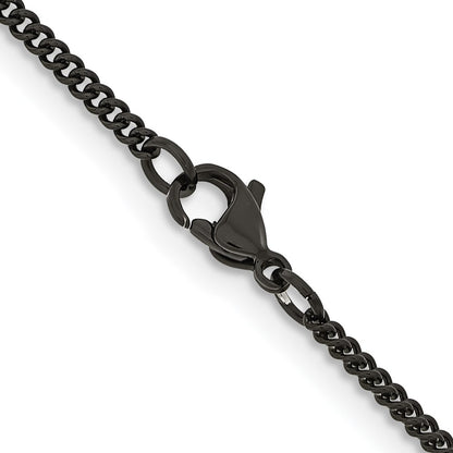 Stainless Steel Chisel Polished Black Ip-Plated 2.25mm 18 Inch Round Curb Chain Necklace