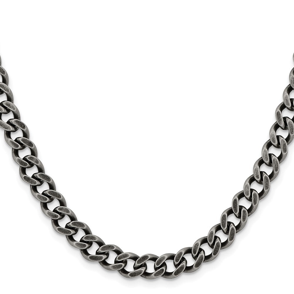 Stainless Steel Chisel Oxidized7.5mm Curb Chain Necklace