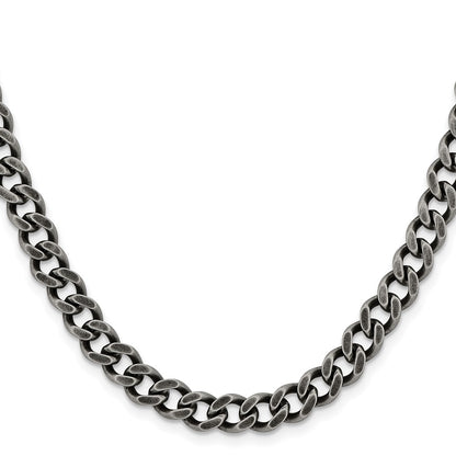 Stainless Steel Chisel Oxidized7.5mm Curb Chain Necklace
