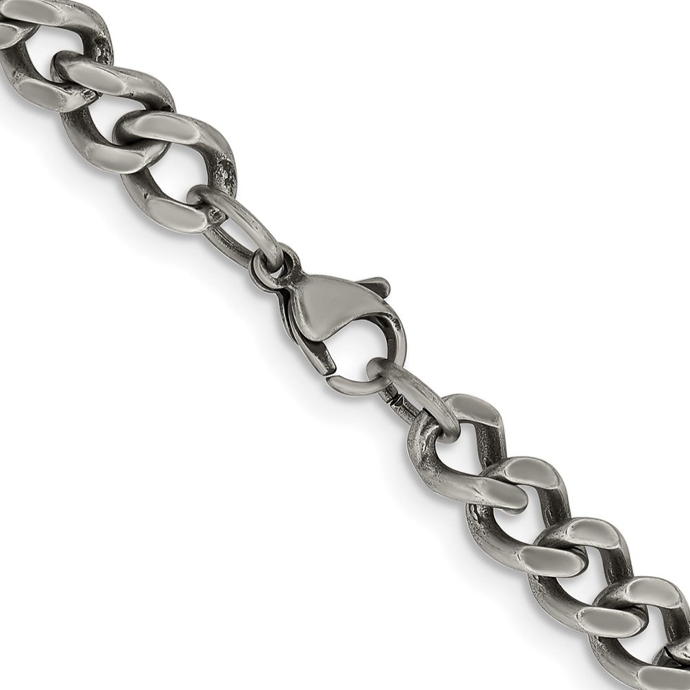 Stainless Steel Chisel Oxidized7.5mm Curb Chain Necklace