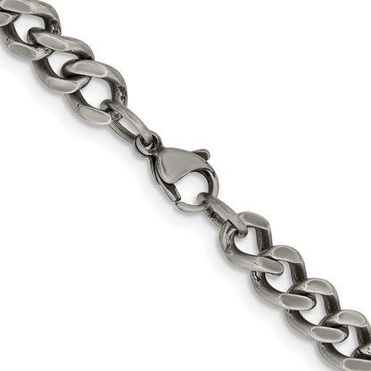 Stainless Steel Chisel Oxidized7.5mm Curb Chain Necklace