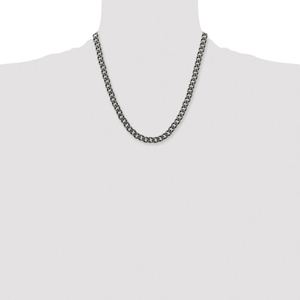 Stainless Steel Chisel Oxidized7.5mm Curb Chain Necklace