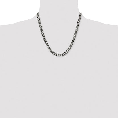 Stainless Steel Chisel Oxidized7.5mm Curb Chain Necklace