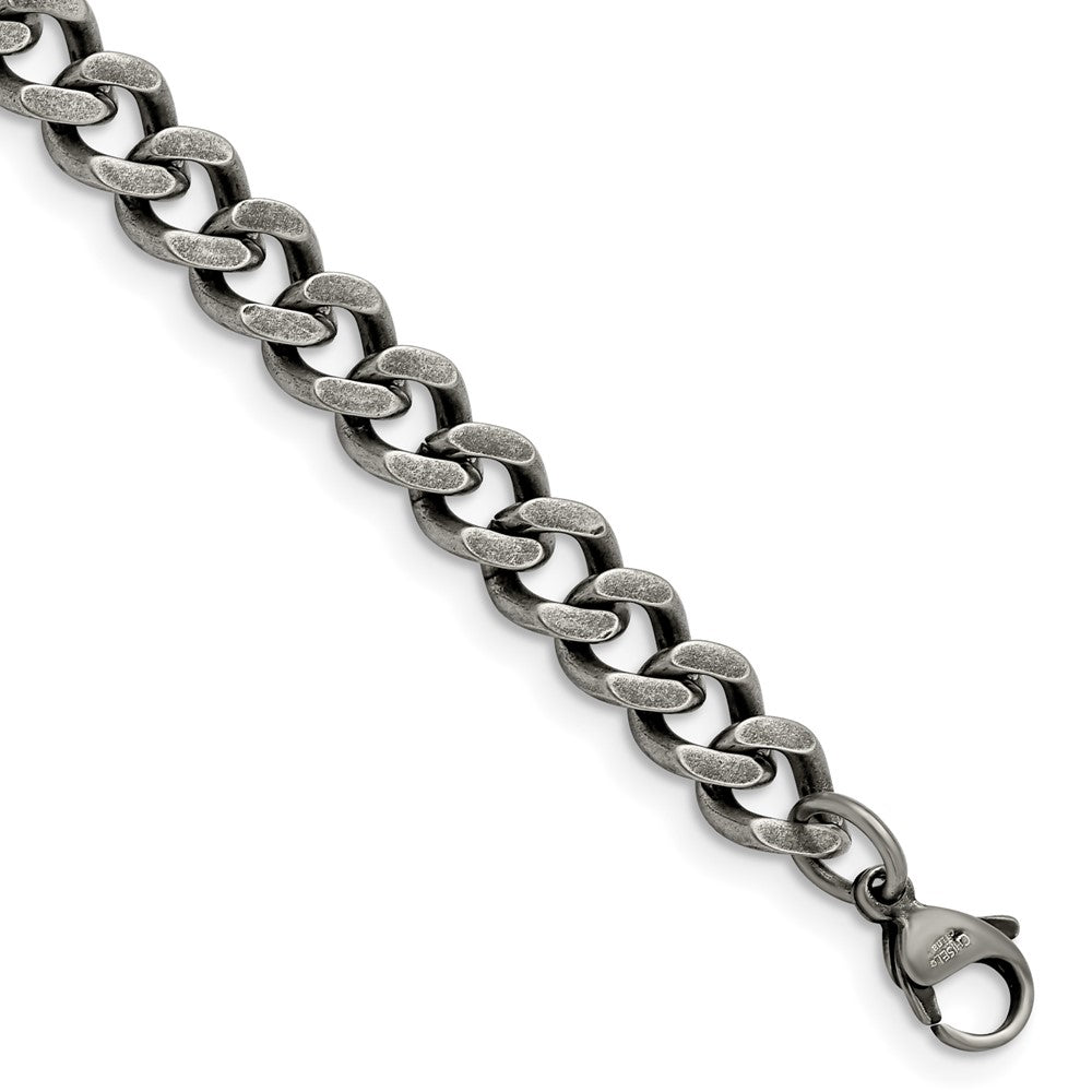 Stainless Steel Chisel Oxidized 7.5mm 8 Inch Curb Chain Bracelet