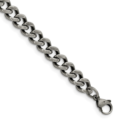 Stainless Steel Chisel Oxidized 7.5mm 8 Inch Curb Chain Bracelet