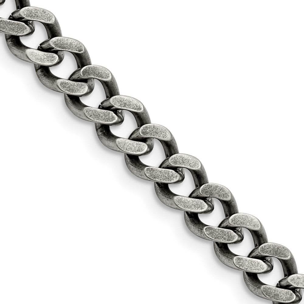 Stainless Steel Chisel Oxidized7.5mm Curb Chain Necklace