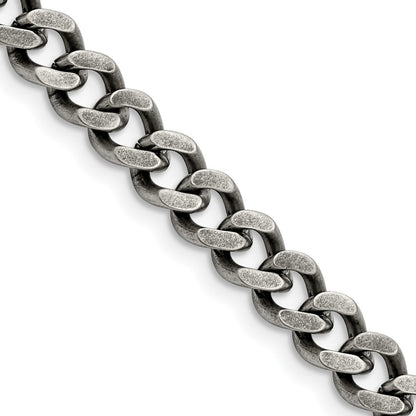 Stainless Steel Chisel Oxidized7.5mm Curb Chain Necklace
