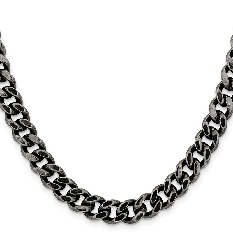 Stainless Steel Chisel Oxidized 9.25mm 20 Inch Curb Chain Necklace