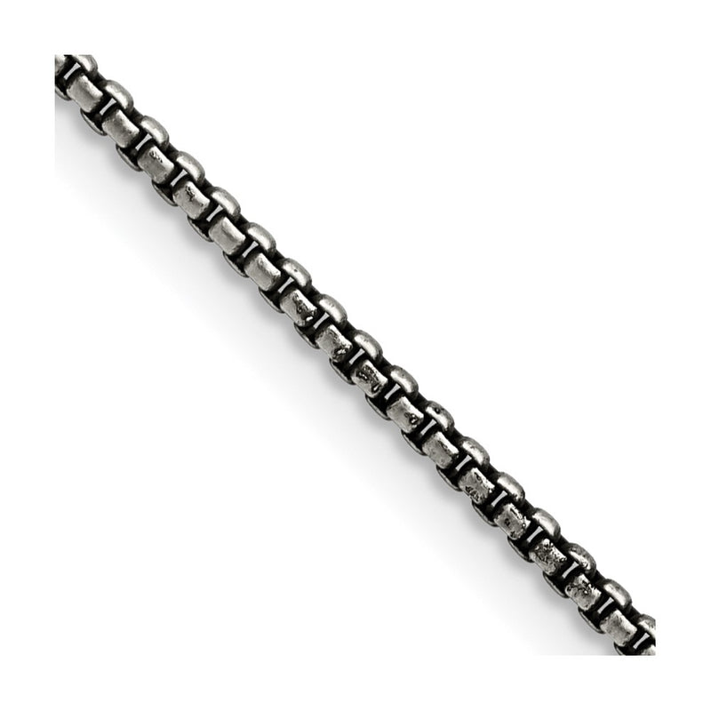 Stainless Steel Chisel Antiqued 2.25mm Box Chain Necklace