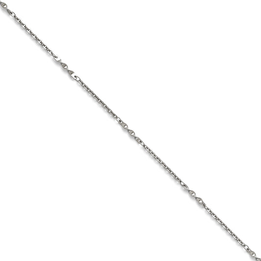 9.5 Inch Stainless Steel Polished Fancy Link Chain Anklet