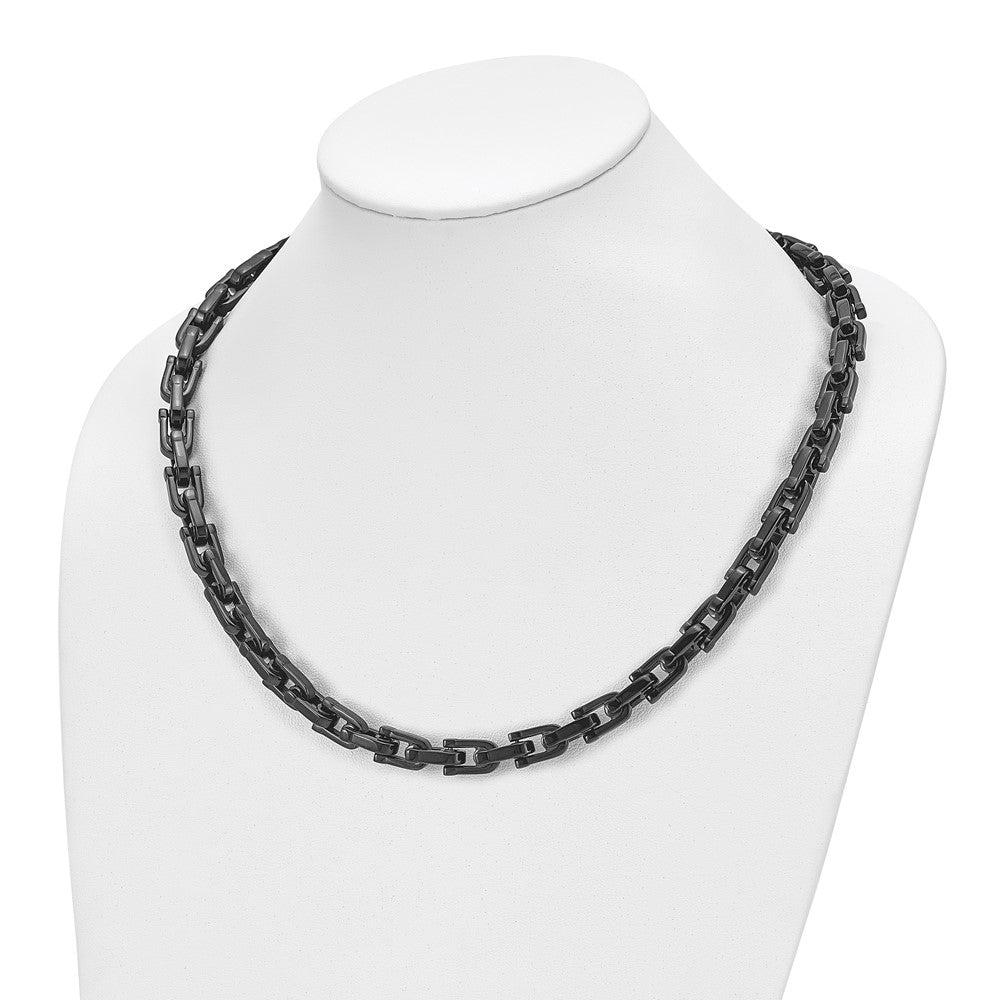 Stainless Steel Chisel Polished Black Ip-Plated Link Chain Necklace