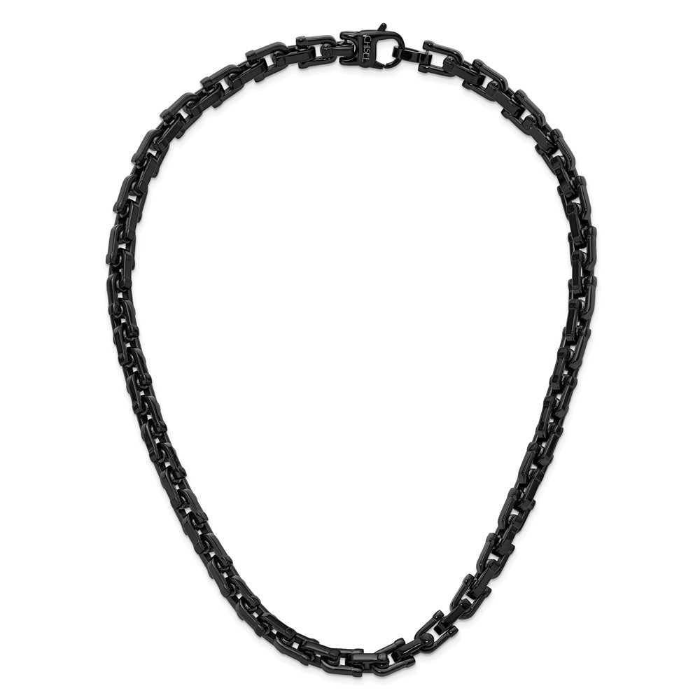 Stainless Steel Chisel Polished Black Ip-Plated Link Chain Necklace