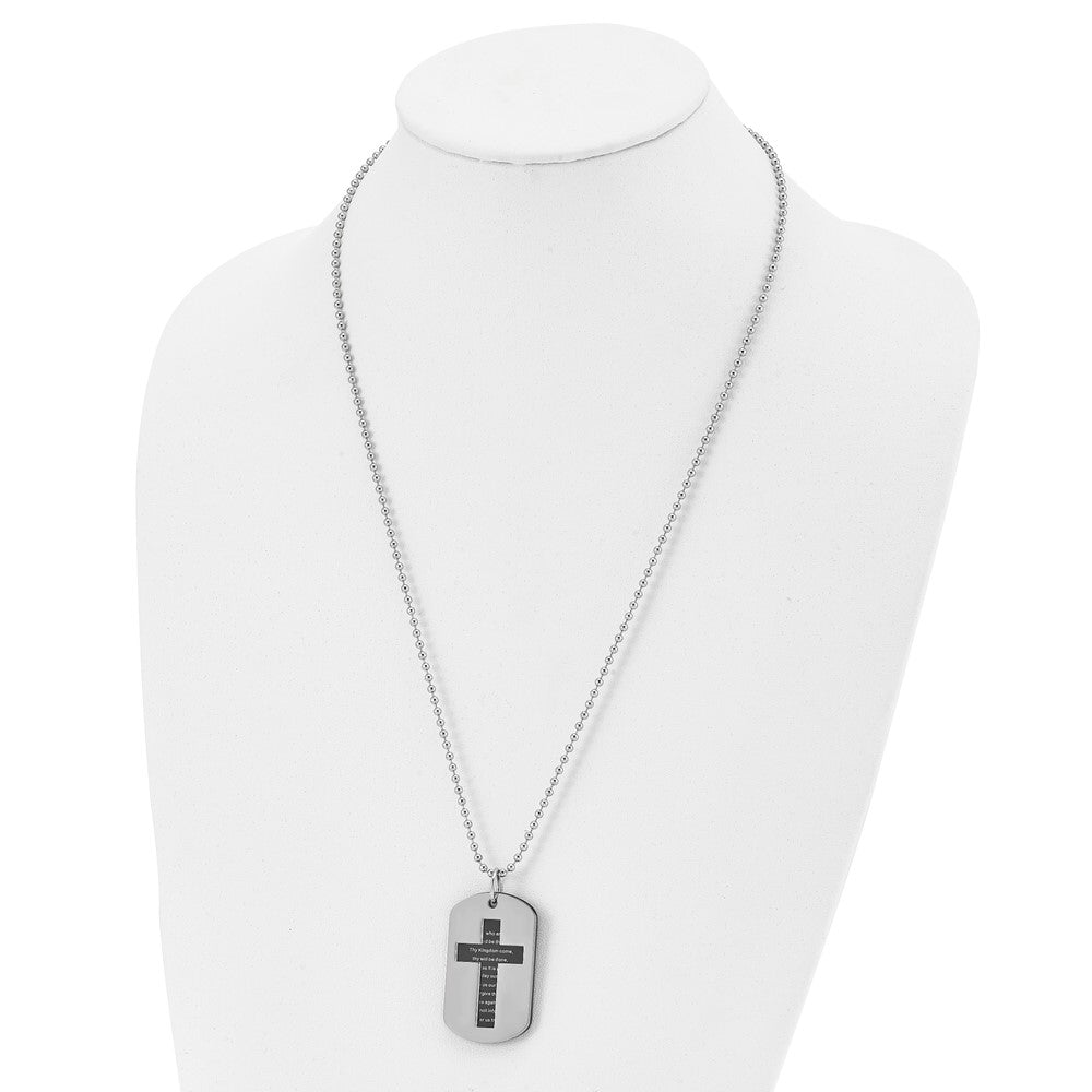 Stainless Steel Chisel Polished Black Ip-Plated 2 Piece Lord'S Prayer Dog Tag On A 24 Inch Ball Chain Necklace
