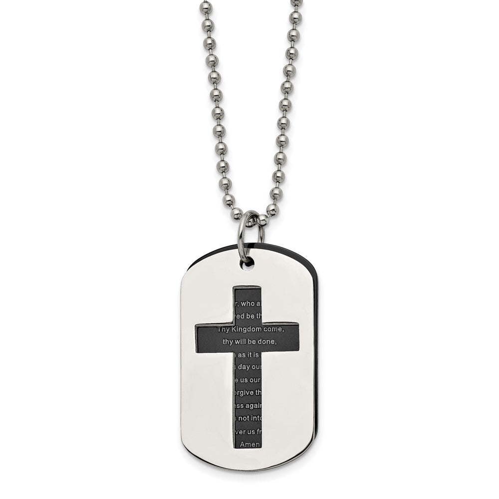 Stainless Steel Chisel Polished Black Ip-Plated 2 Piece Lord'S Prayer Dog Tag On A 24 Inch Ball Chain Necklace