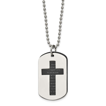 Stainless Steel Chisel Polished Black Ip-Plated 2 Piece Lord'S Prayer Dog Tag On A 24 Inch Ball Chain Necklace