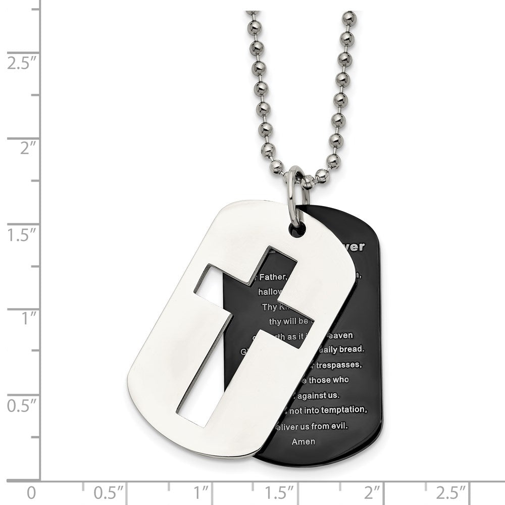 Stainless Steel Chisel Polished Black Ip-Plated 2 Piece Lord'S Prayer Dog Tag On A 24 Inch Ball Chain Necklace