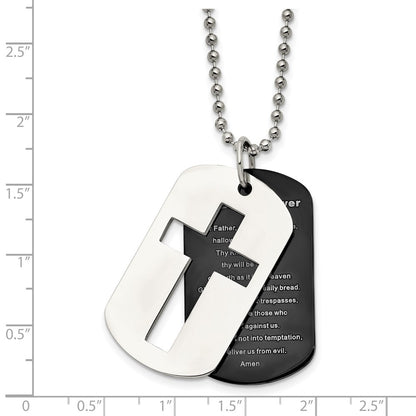 Stainless Steel Chisel Polished Black Ip-Plated 2 Piece Lord'S Prayer Dog Tag On A 24 Inch Ball Chain Necklace