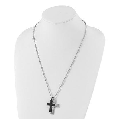 Stainless Steel Chisel Polished Black Ip-Plated 2 Piece Lord'S Prayer Cross On A 24 Inch Necklace