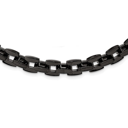 Stainless Steel Chisel Polished Black Ip-Plated Link Chain Necklace