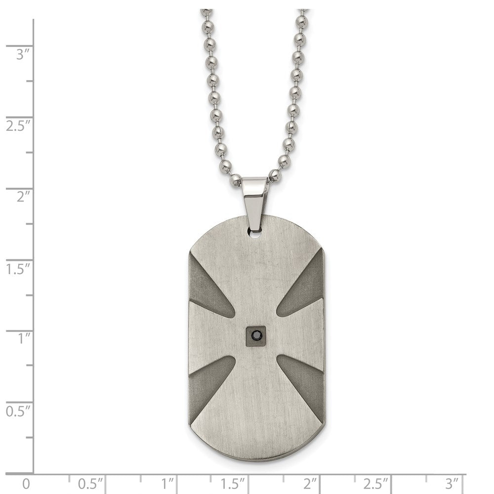 Stainless Steel Brushed .03Ct Black Diamond Cross Dog Tag 24In Necklace