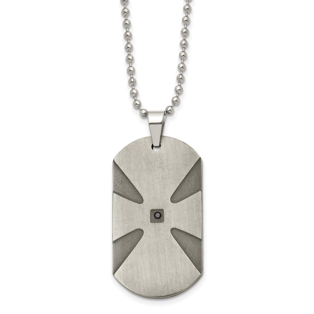 Stainless Steel Brushed .03Ct Black Diamond Cross Dog Tag 24In Necklace