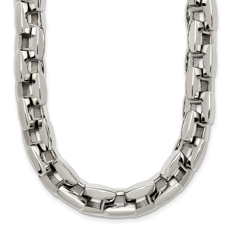 Stainless Steel Chisel Polished 20 Inch Square Link Necklace