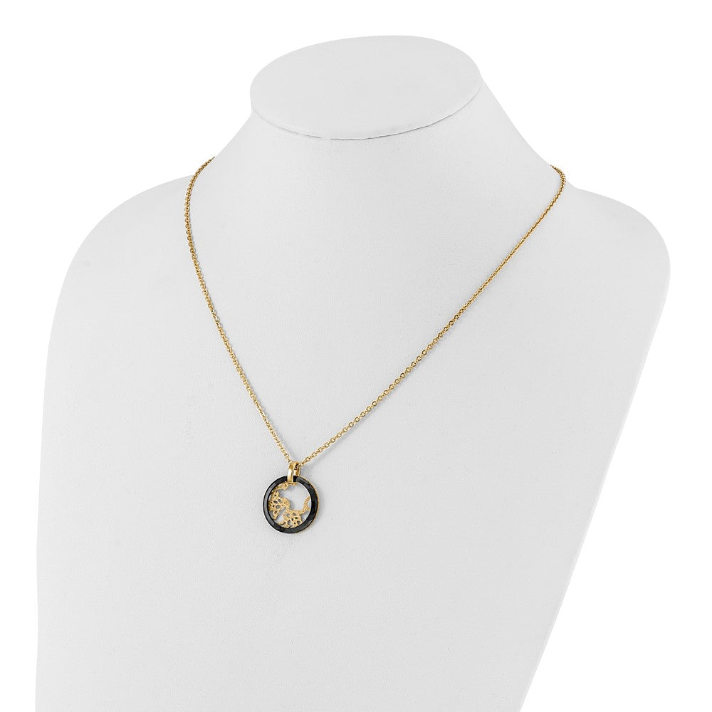 Stainless Steel Ceramic Polished/Laser Cut Yellow Ip-Plated Necklace