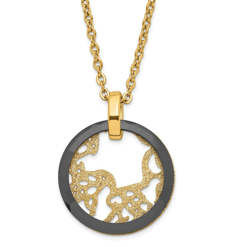 Stainless Steel Ceramic Polished/Laser Cut Yellow Ip-Plated Necklace