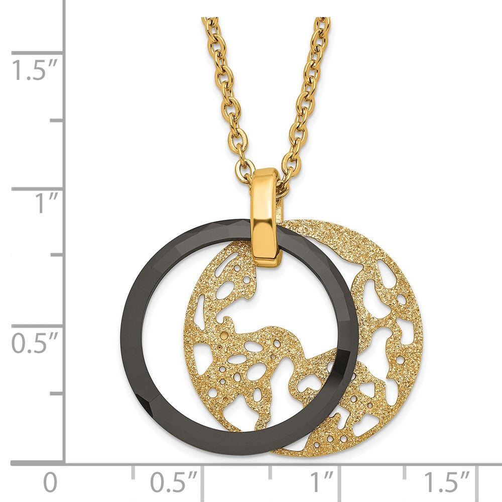 Stainless Steel Ceramic Polished/Laser Cut Yellow Ip-Plated Necklace