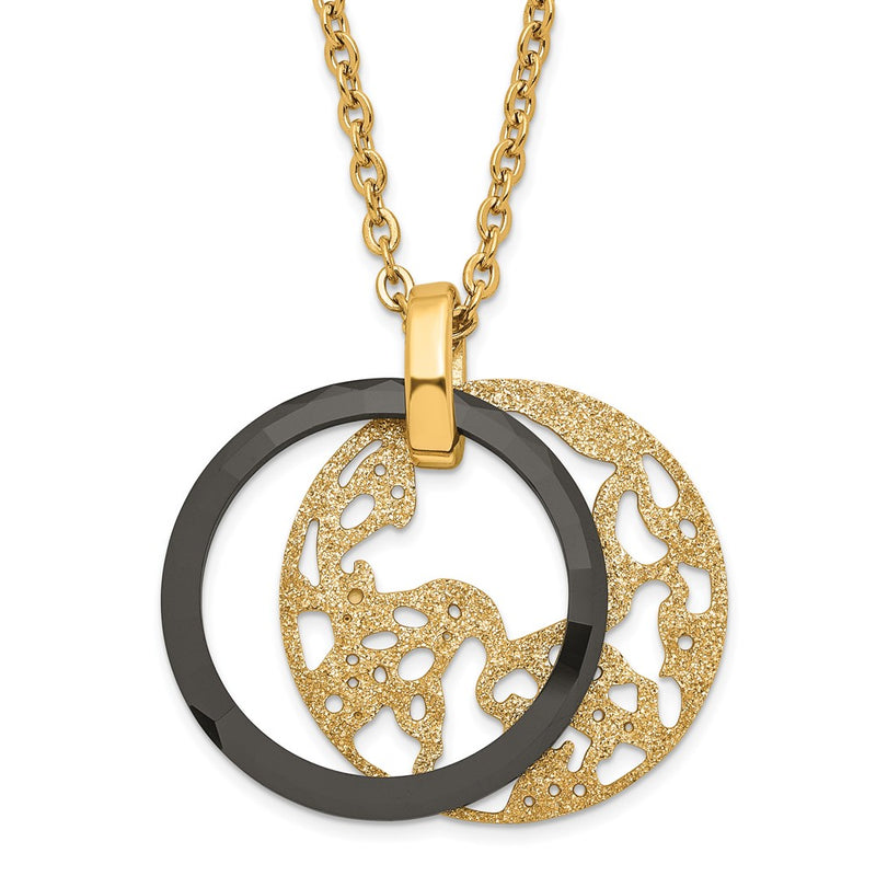 Stainless Steel Ceramic Polished/Laser Cut Yellow Ip-Plated Necklace