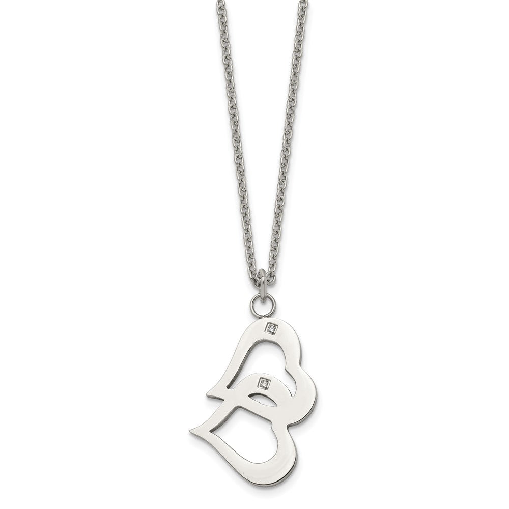 Stainless Steel Polished W/Cz Hearts 16.5In W/2In Ext Necklace